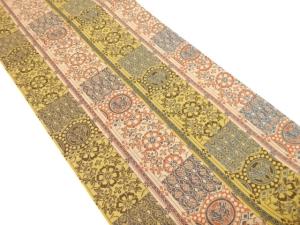 縞に花鳥模様織り出し　全通袋帯